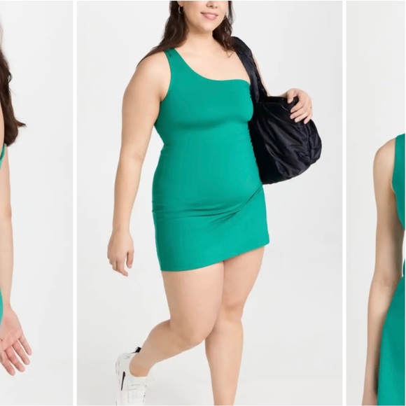 NWT girlfriend collective "bianca" sport one shoulder dress green "saguaro" XXL - Picture 2 of 12